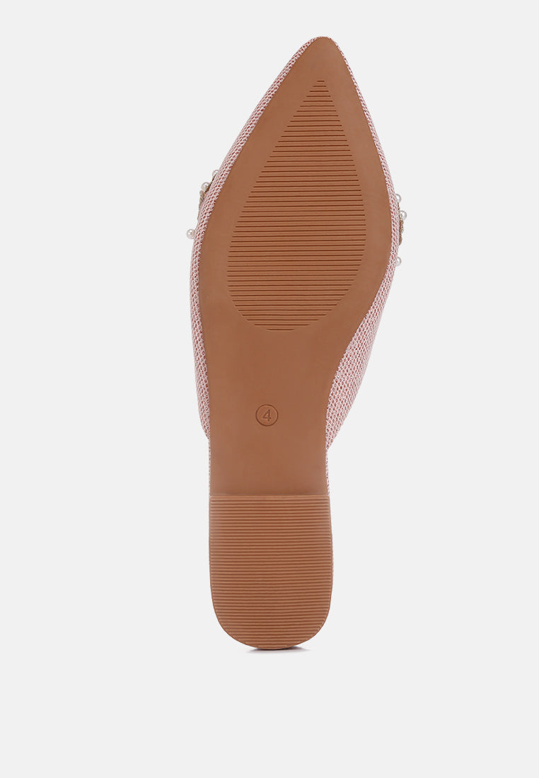 ASTRE Pearl Embellished Shimmer Mules In Blush#color_blush
