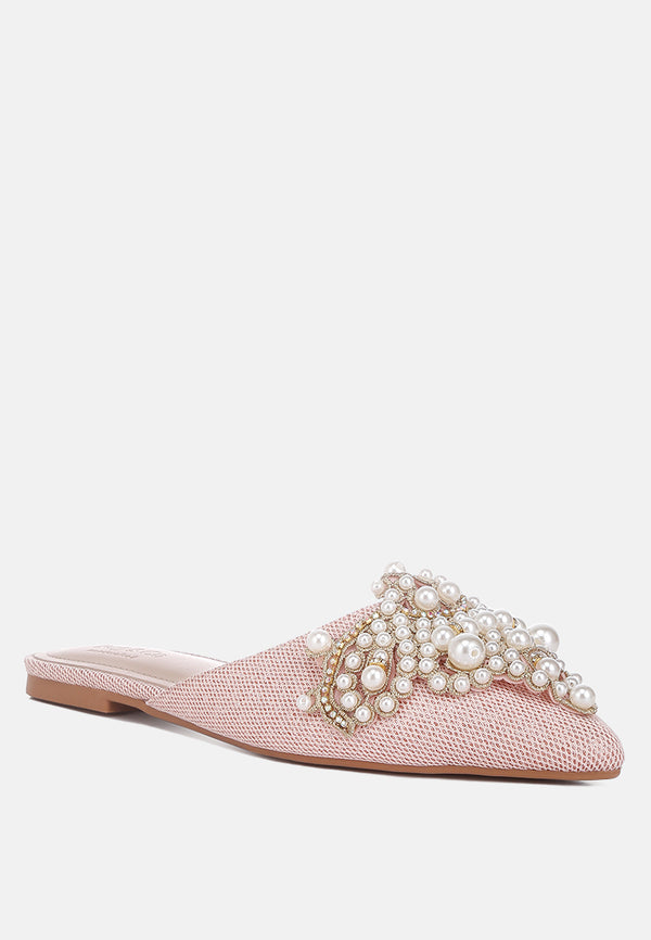 ASTRE Pearl Embellished Shimmer Mules In Blush#color_blush