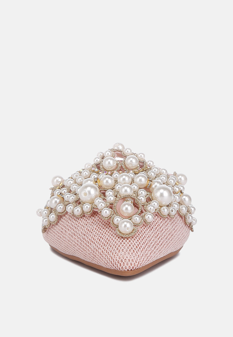ASTRE Pearl Embellished Shimmer Mules In Blush#color_blush
