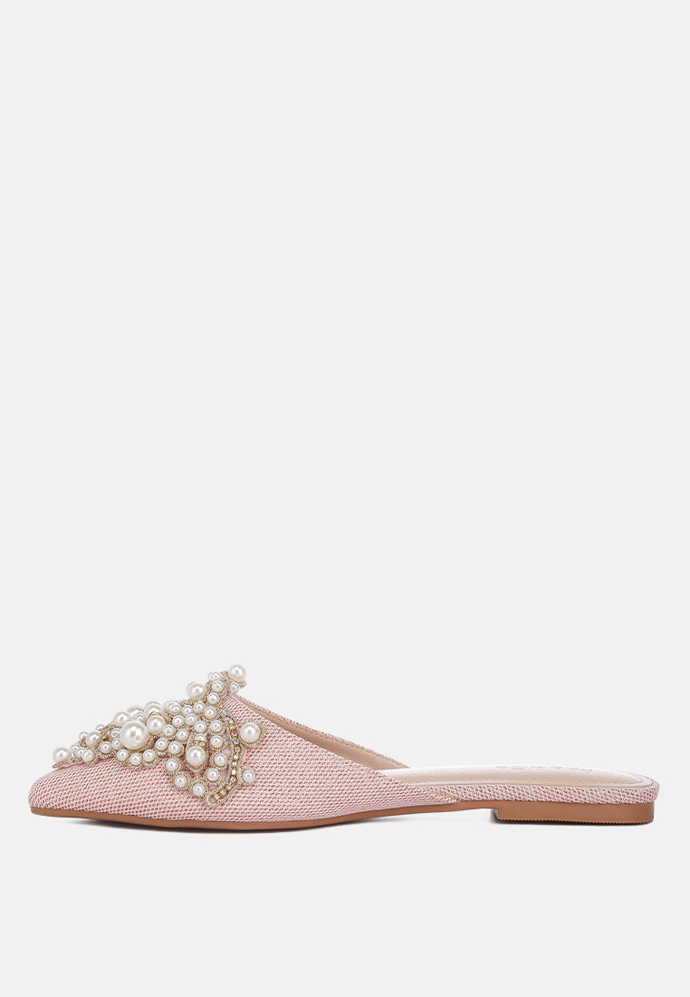 ASTRE Pearl Embellished Shimmer Mules In Blush#color_blush