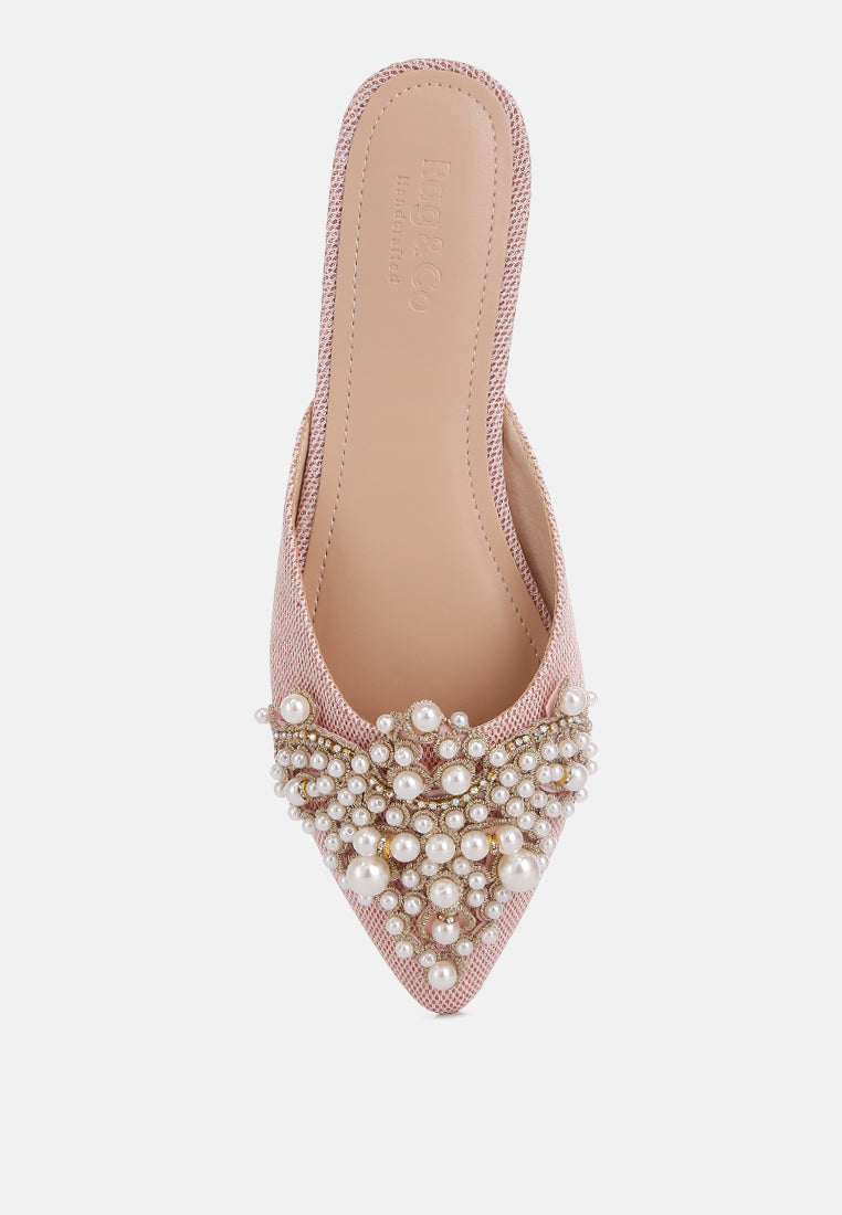 ASTRE Pearl Embellished Shimmer Mules In Blush#color_blush