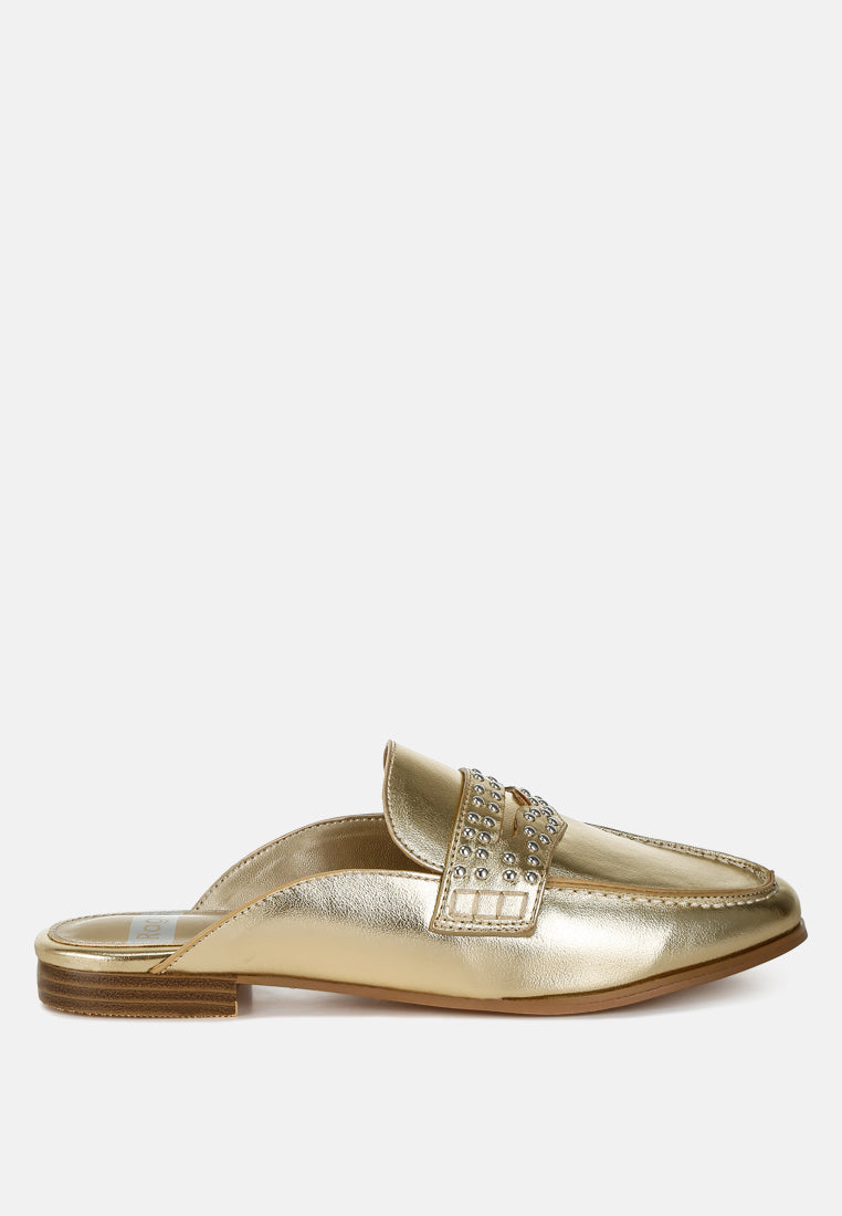 adam lane stud detail metallic pleather mules#color_gold