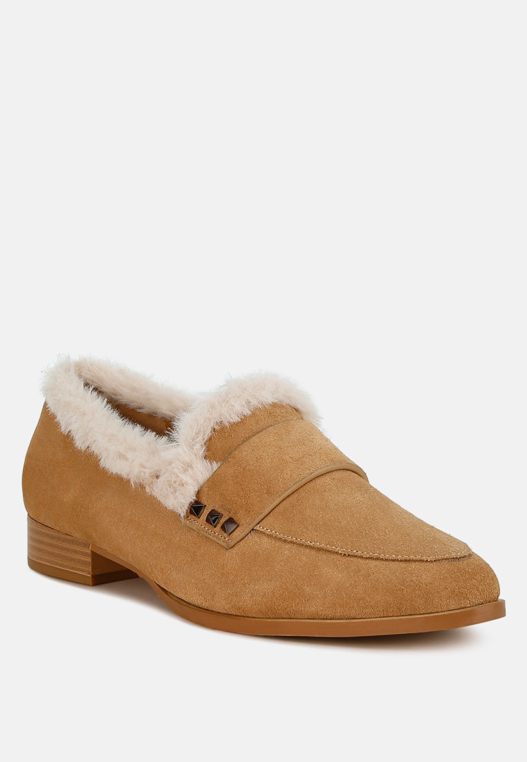 allie fur trim suede loafers#color_beige