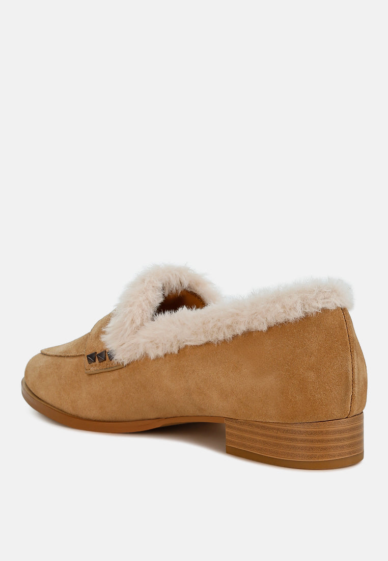 allie fur trim suede loafers#color_beige