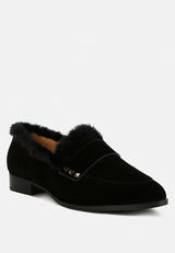 allie fur trim suede loafers#color_black