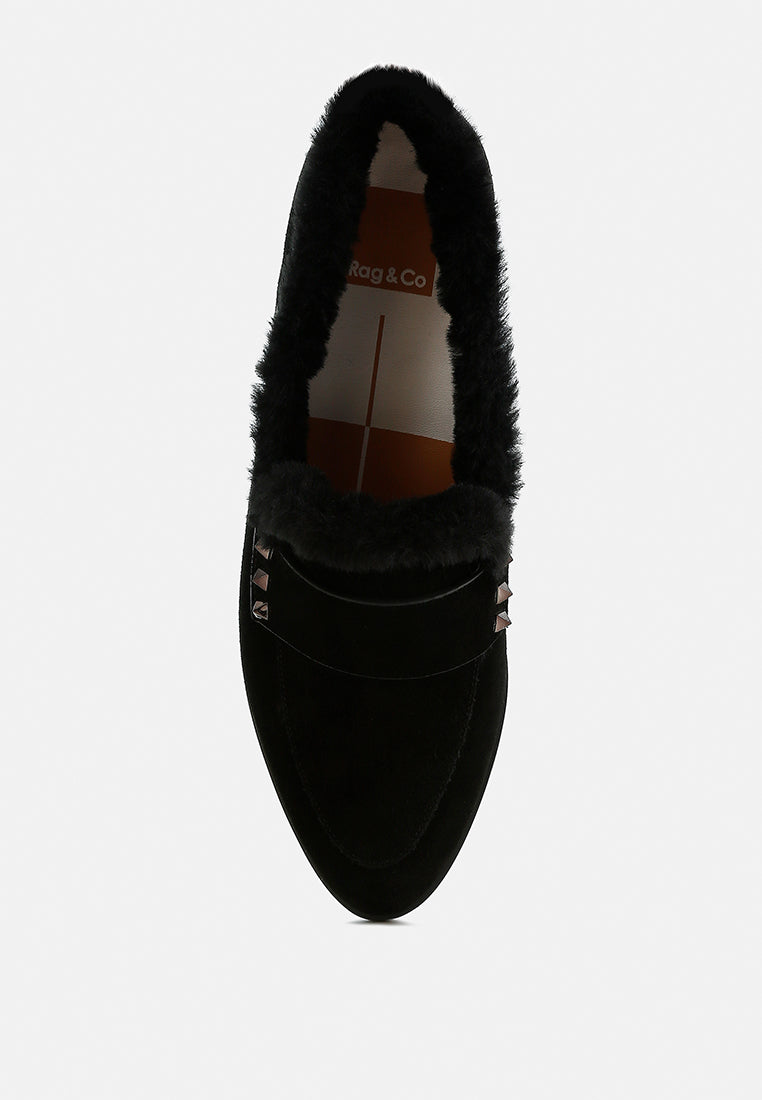 allie fur trim suede loafers#color_black