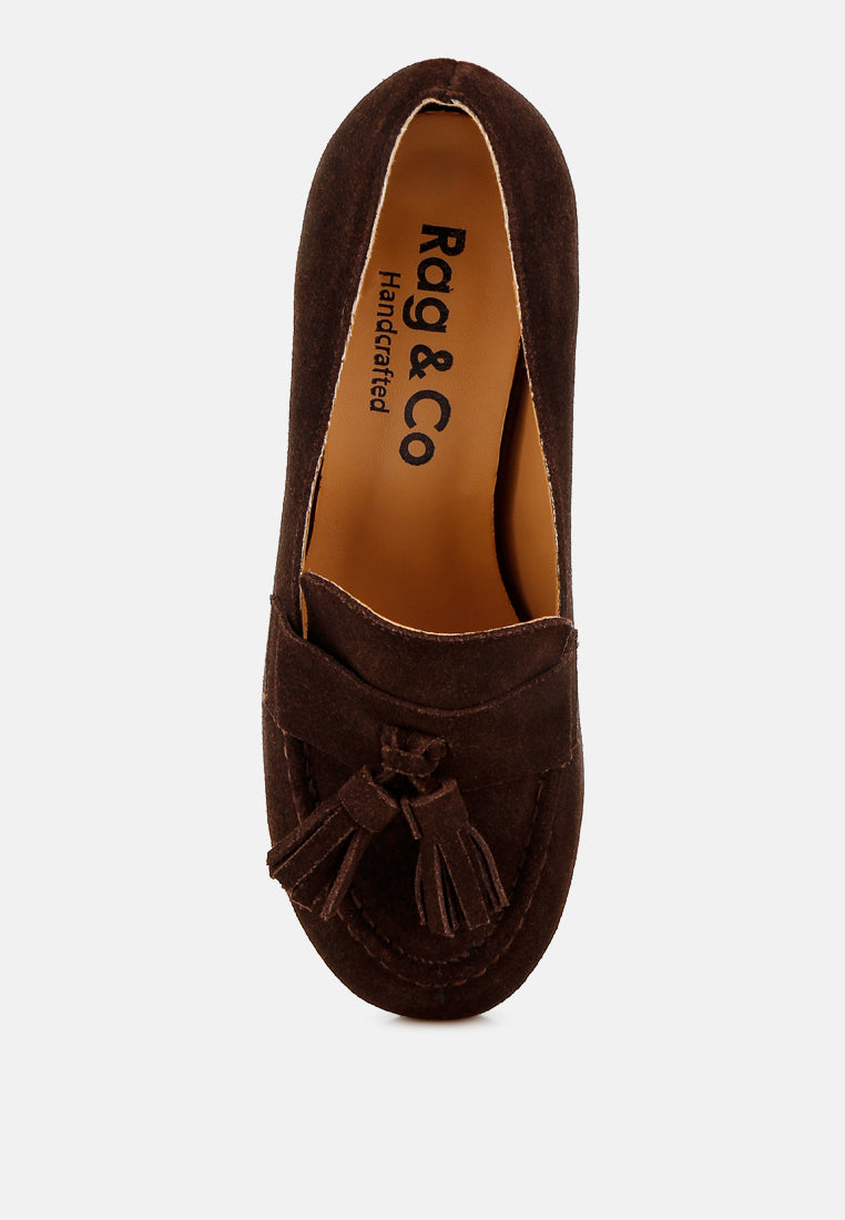 aloha tassels detail suede loafers#color_brown