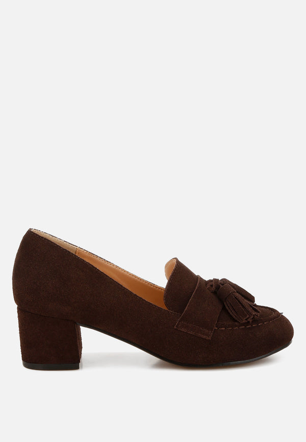 aloha tassels detail suede loafers#color_brown