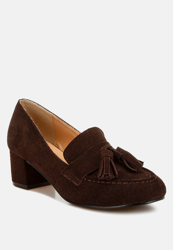 aloha tassels detail suede loafers#color_brown