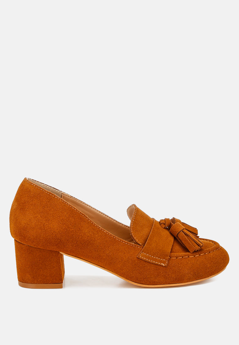 aloha tassels detail suede loafers#color_tan