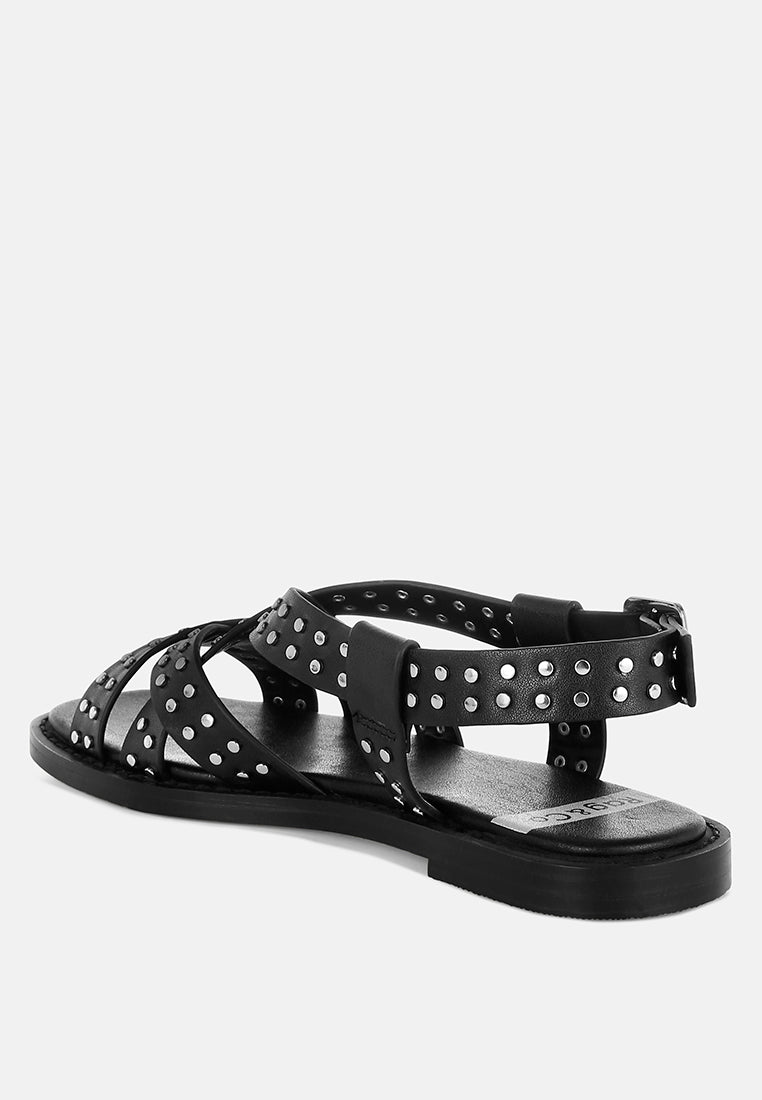 anemone studded flat gladiator sandals#color_black