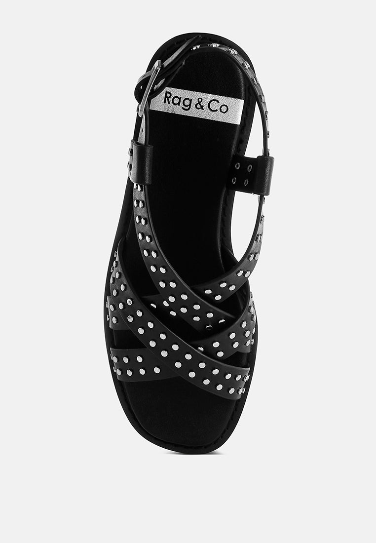 anemone studded flat gladiator sandals#color_black