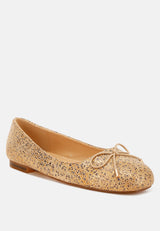 apollon bow detail foil print suede ballerinas#color_gold