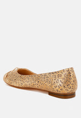 apollon bow detail foil print suede ballerinas#color_gold