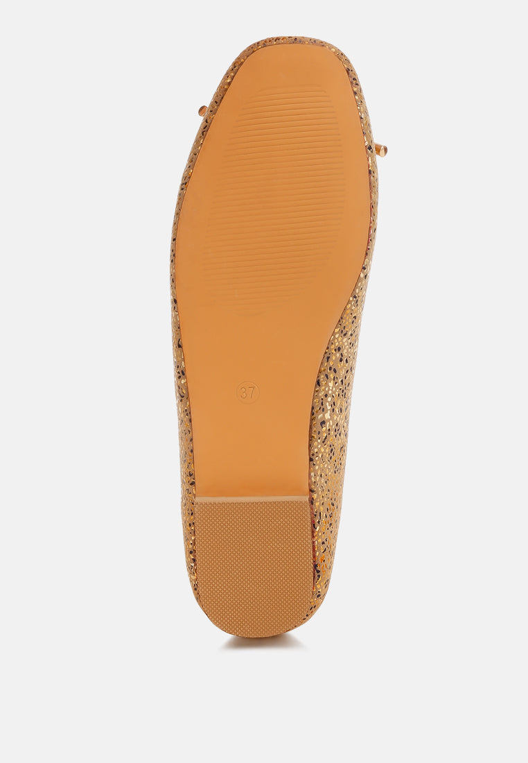 apollon bow detail foil print suede ballerinas#color_gold