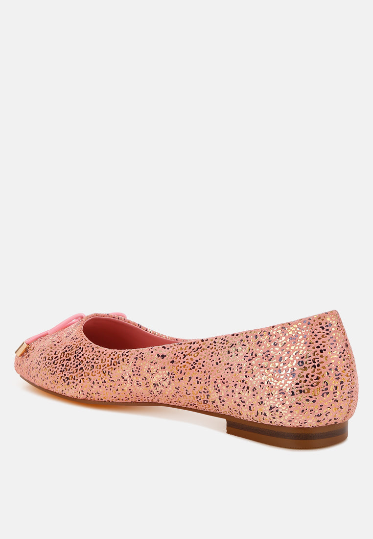 apollon bow detail foil print suede ballerinas#color_pink