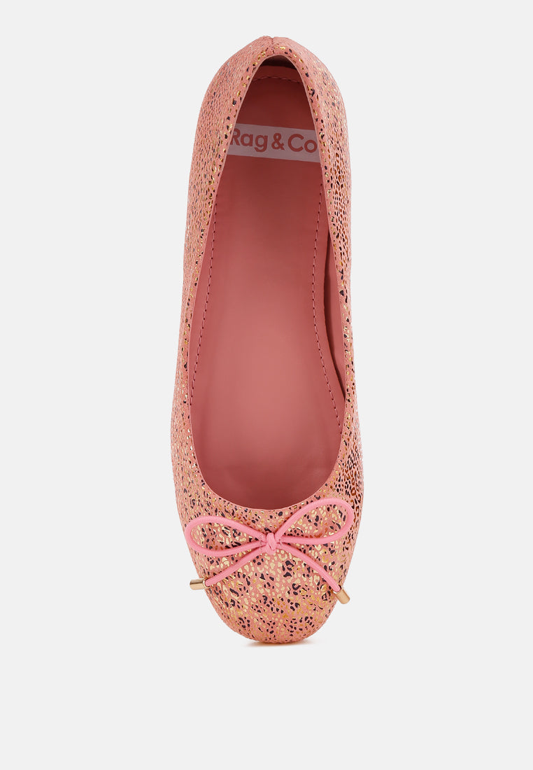apollon bow detail foil print suede ballerinas#color_pink