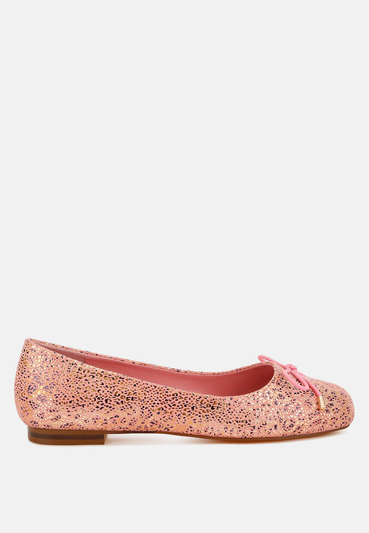 apollon bow detail foil print suede ballerinas#color_pink