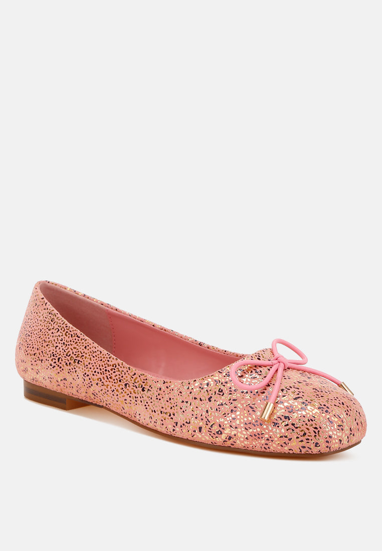 apollon bow detail foil print suede ballerinas#color_pink