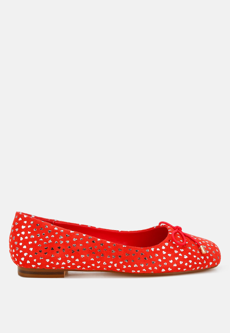 apollon bow detail foil print suede ballerinas#color_red