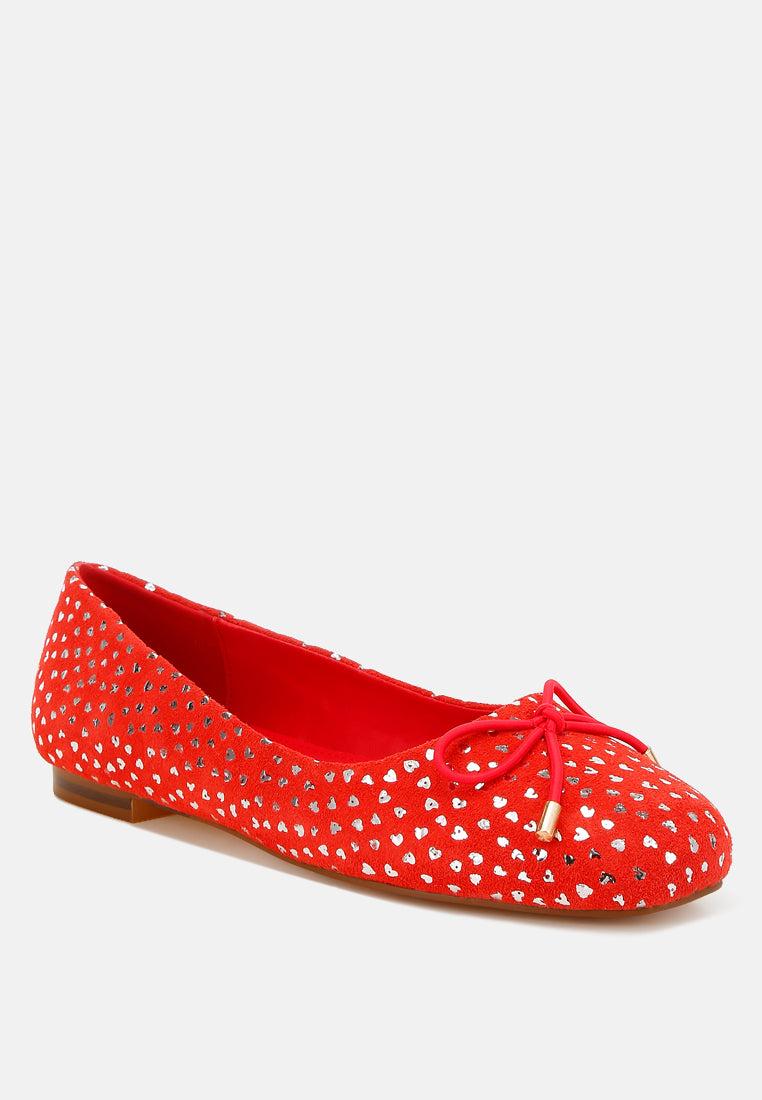 apollon bow detail foil print suede ballerinas#color_red