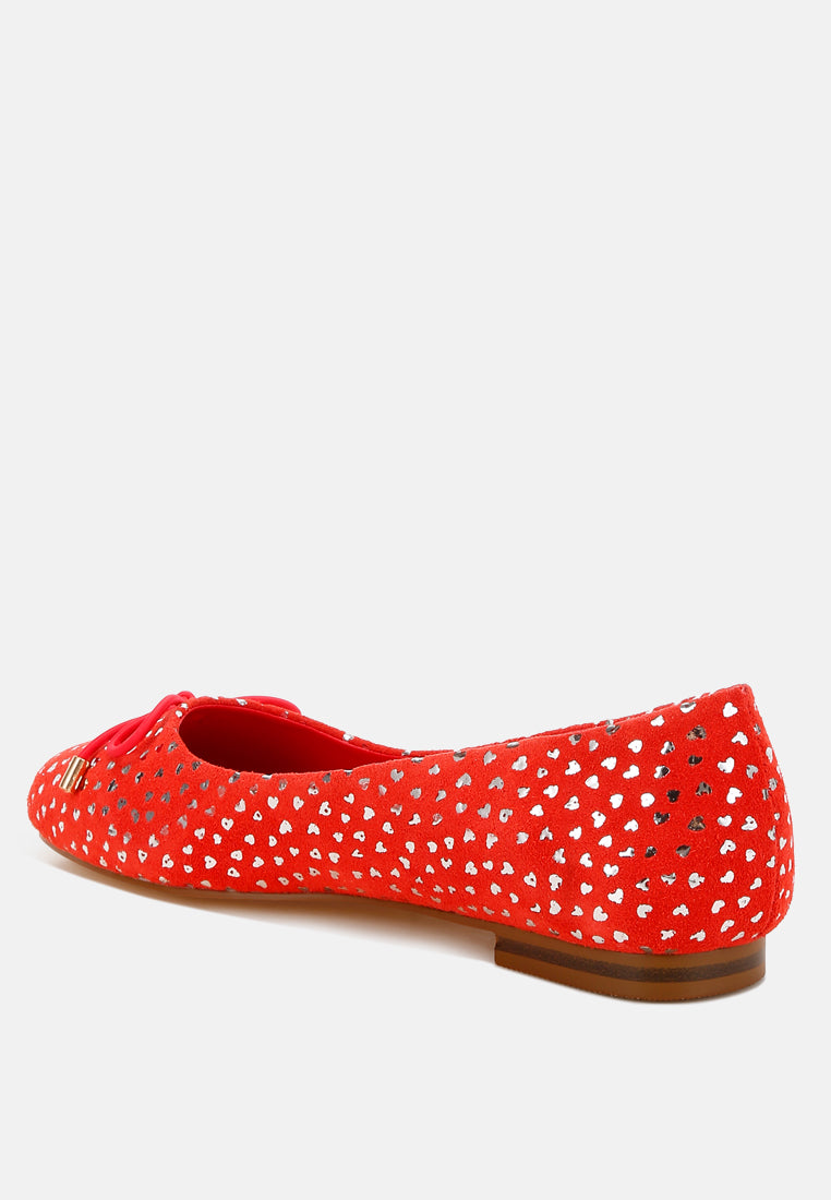 apollon bow detail foil print suede ballerinas#color_red