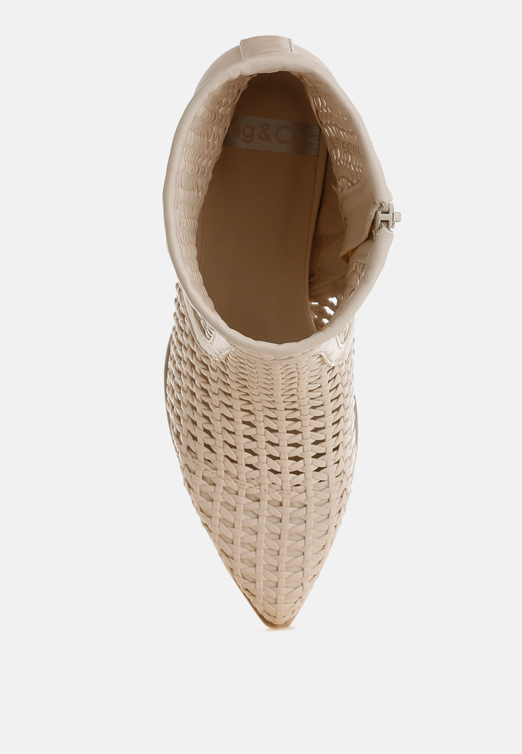 artisole woven pleather block heel boots#color_off white