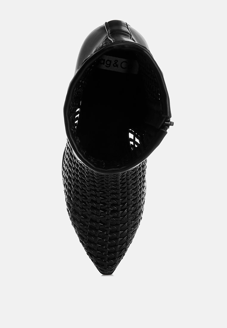 artisole woven pleather block heel boots#color_black
