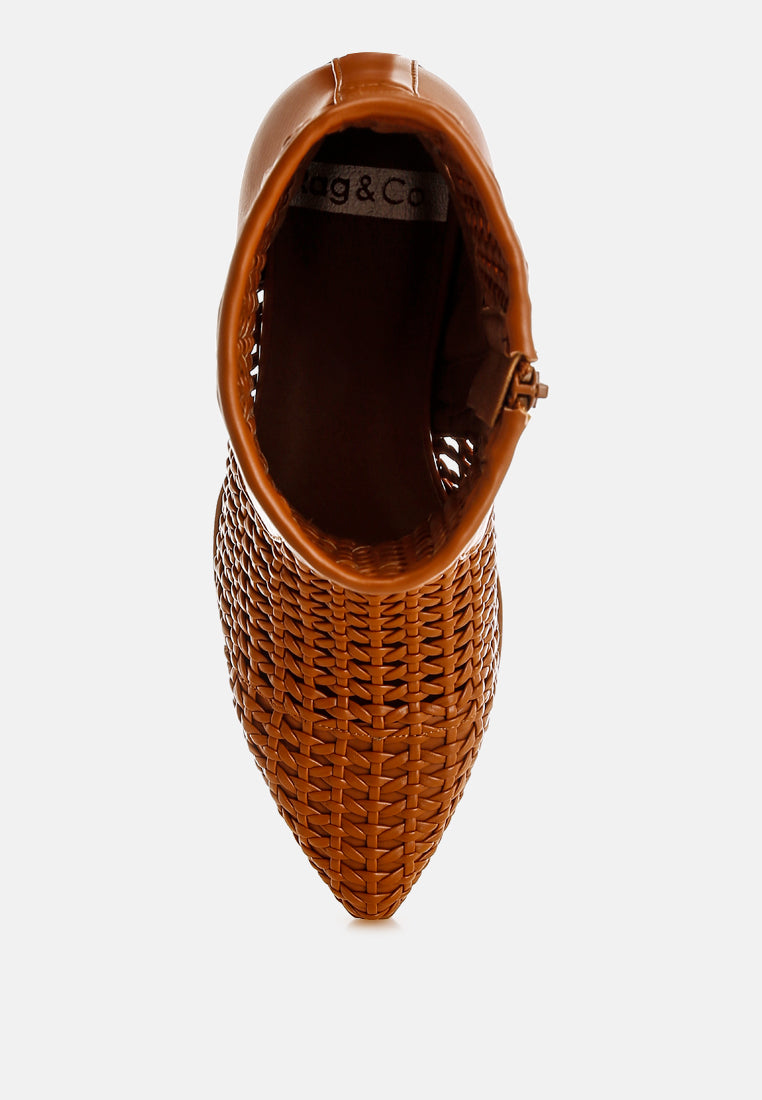 artisole woven pleather block heel boots#color_tan
