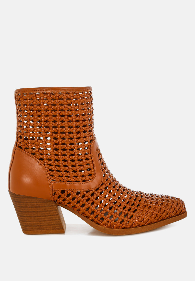 artisole woven pleather block heel boots#color_tan
