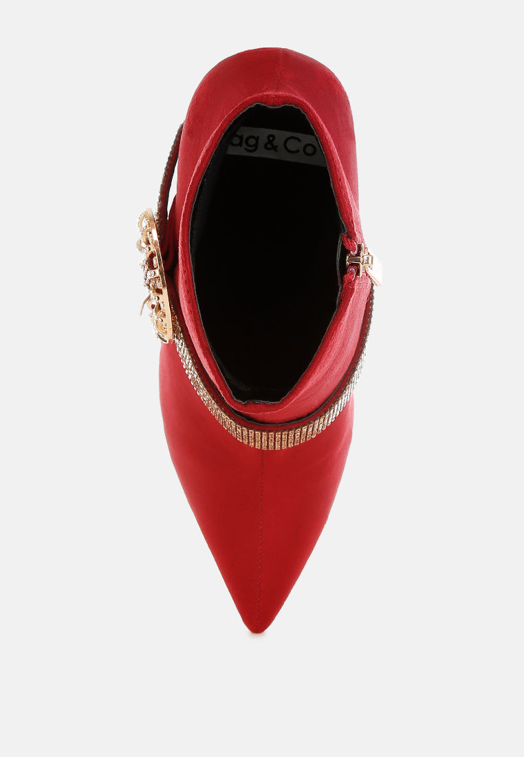asagao diamante & rhinestones strap boots#color_red