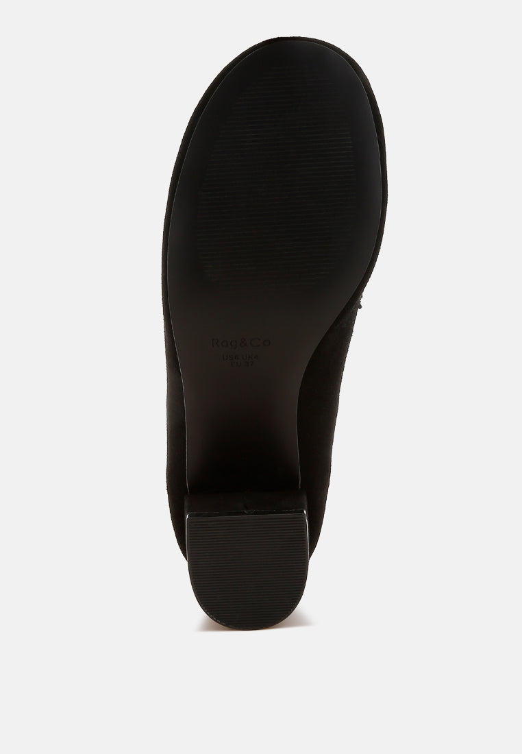 astra block heel suede loafers#color_black