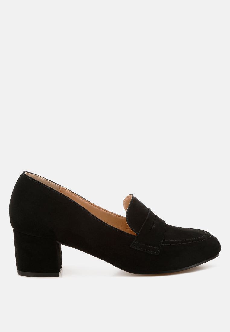 astra block heel suede loafers#color_black