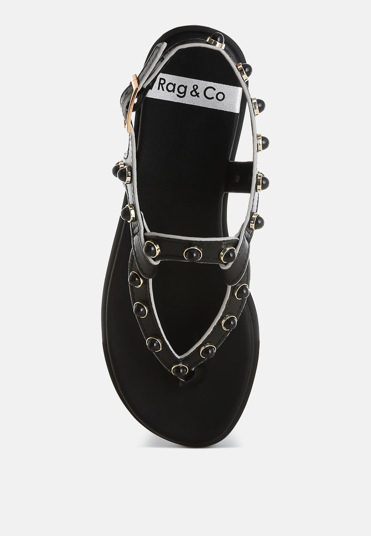 avens pearl rivet studded flats@color_black