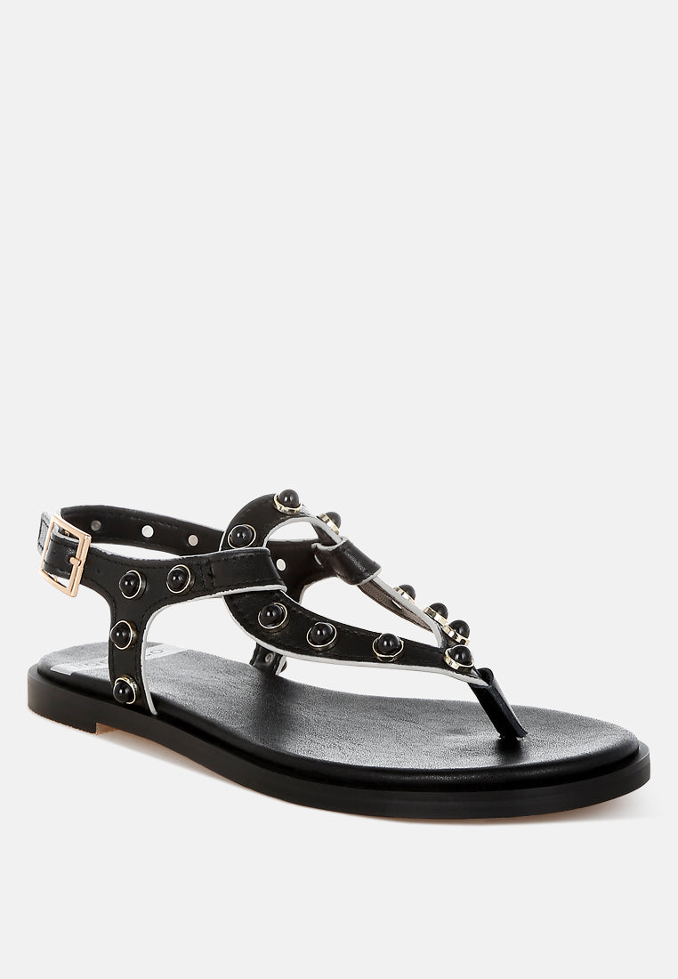 avens pearl rivet studded flats@color_black