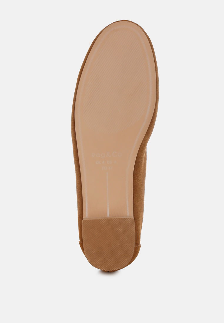 awen monochromatic horsebit real suede loafers#color_tan