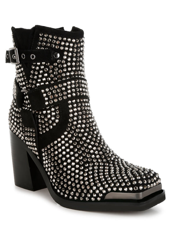 babbon studded harness detail ankle boots#color_black