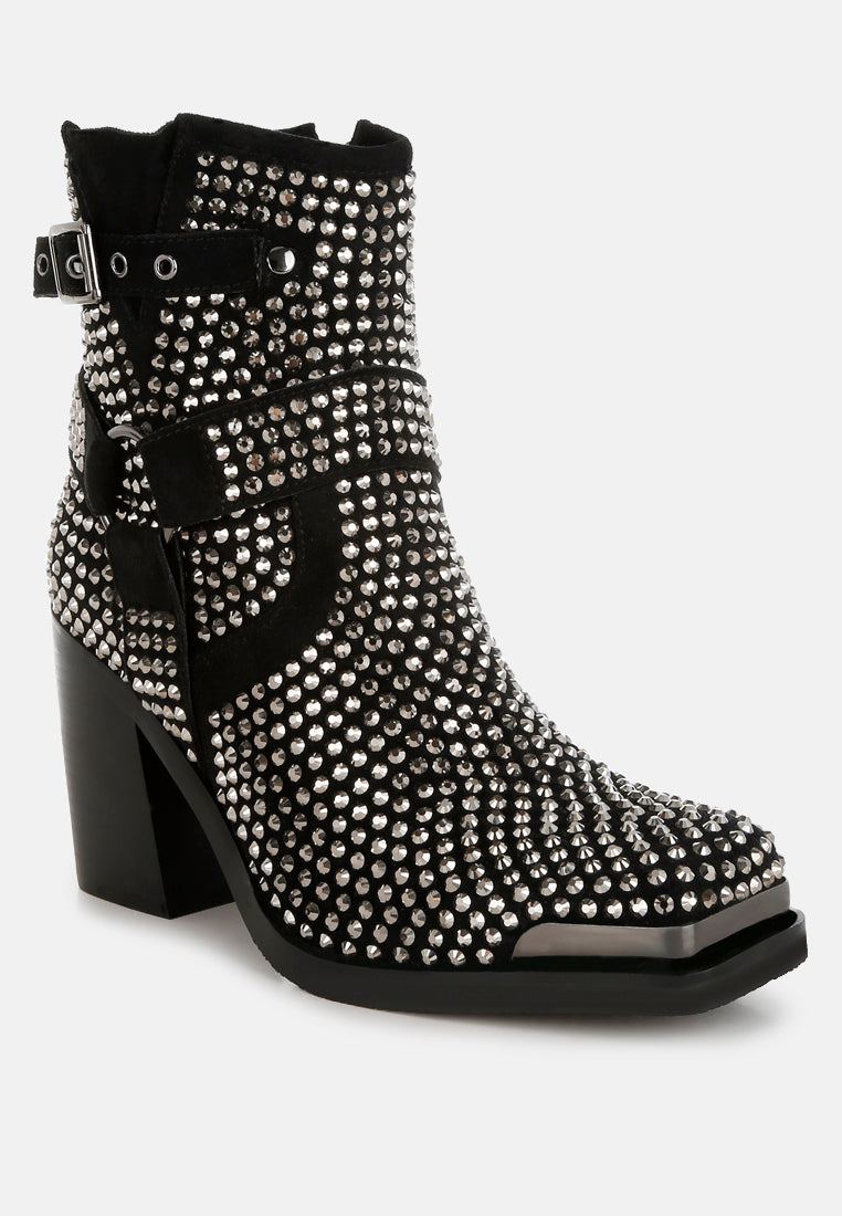 babbon studded harness detail ankle boots#color_black
