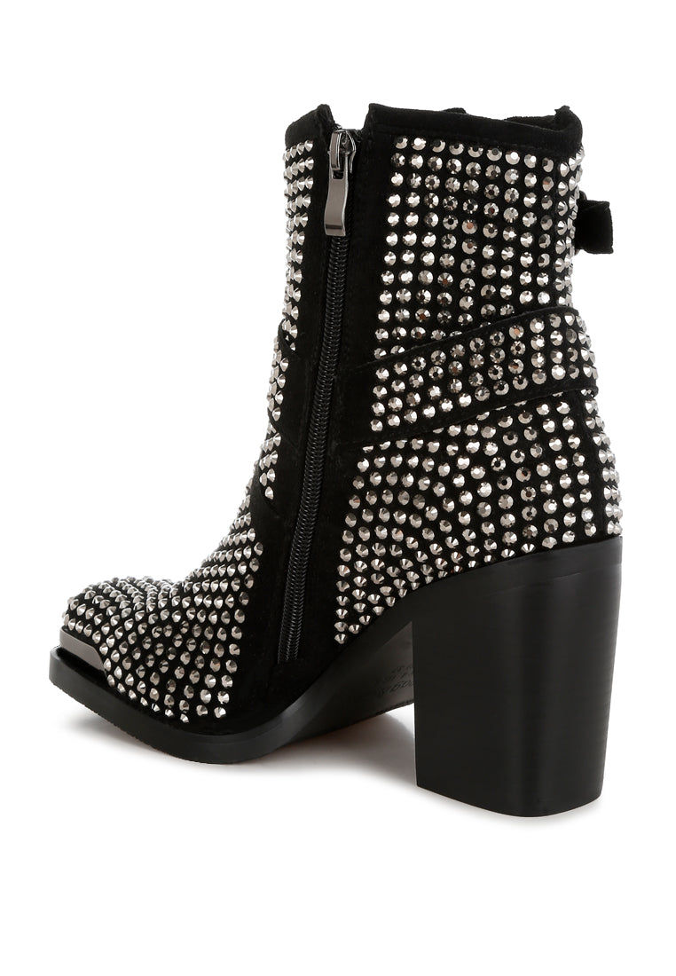 babbon studded harness detail ankle boots#color_black