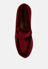 bastian fur detail velvet loafers#color_burgundy