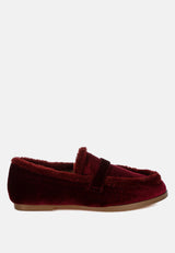 bastian fur detail velvet loafers#color_burgundy