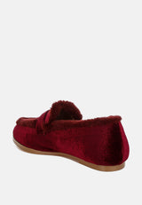 bastian fur detail velvet loafers#color_burgundy