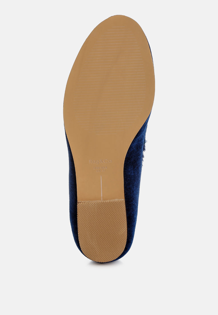 bastian fur detail velvet loafers#color_dark blue
