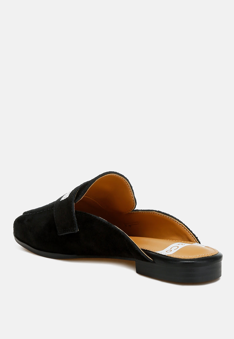 belorose rhinestone strap suede mules#color_black