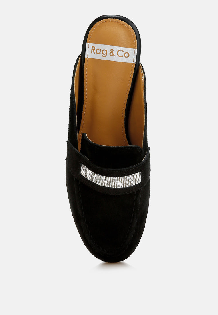 belorose rhinestone strap suede mules#color_black