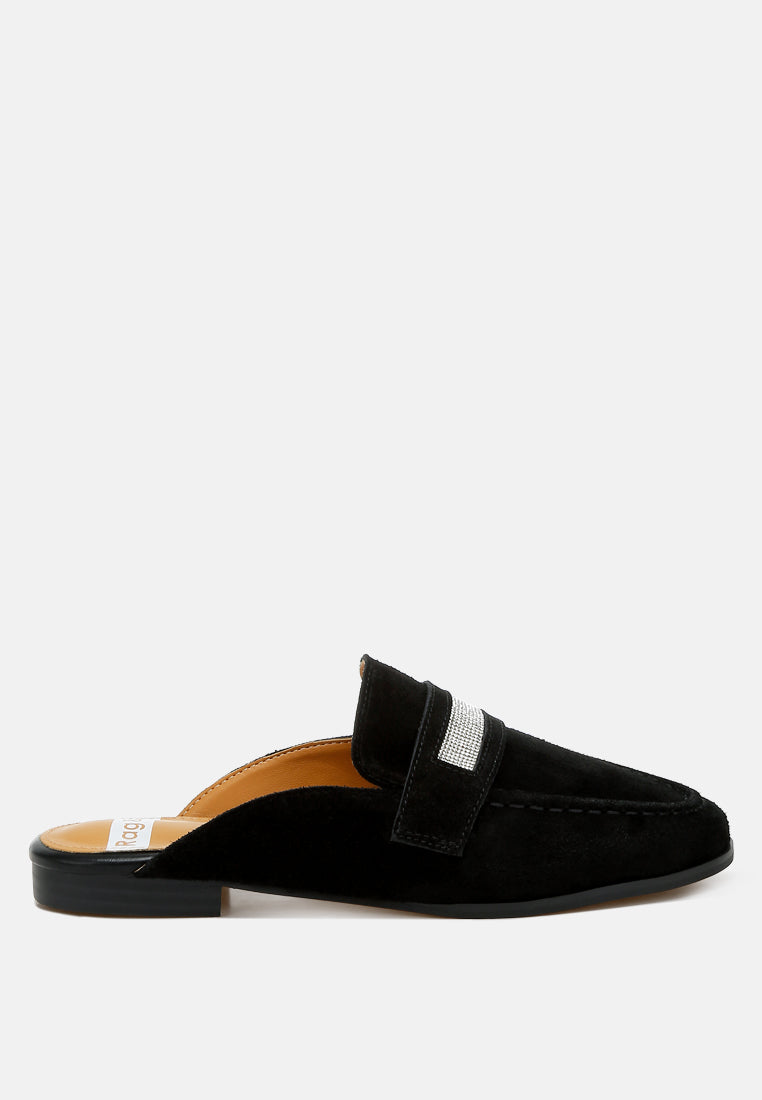 belorose rhinestone strap suede mules#color_black