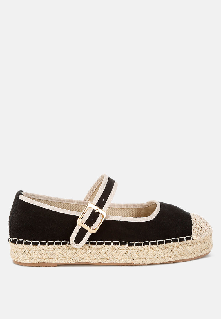 bolean soft suede leather mary jane espadrilles#color_black