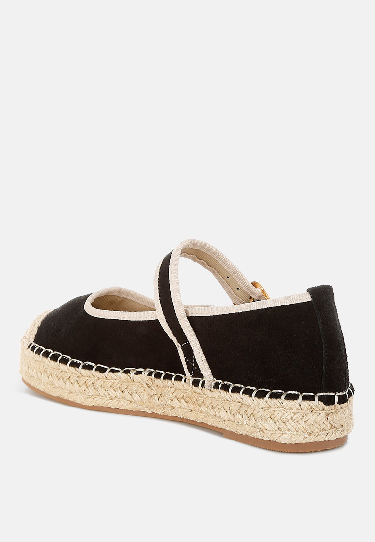 bolean soft suede leather mary jane espadrilles#color_black