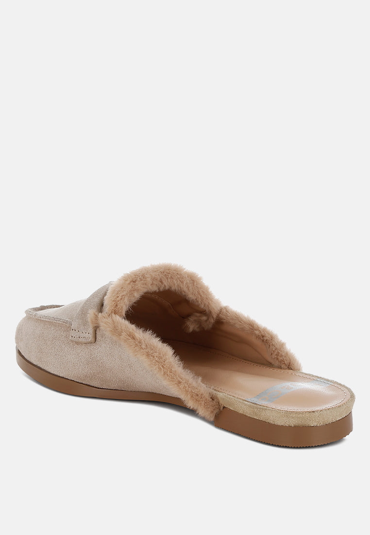 bosnia suede & faux fur slip on mules#color_beige