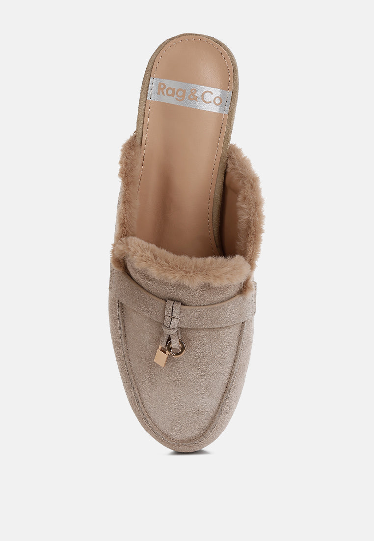 bosnia suede & faux fur slip on mules#color_beige